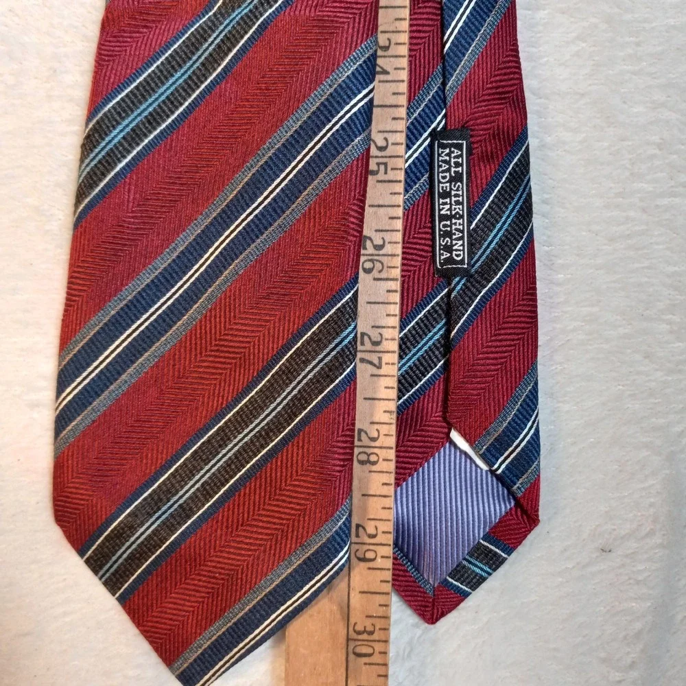 JZ Gallery Collection Striped SILK Tie Red blue grey ALL SILK-HAND MADE IN U.S.A